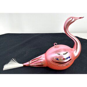 Antique Swan Bird Ornament Spun Glass Tail Blown West Germany Pink 10"